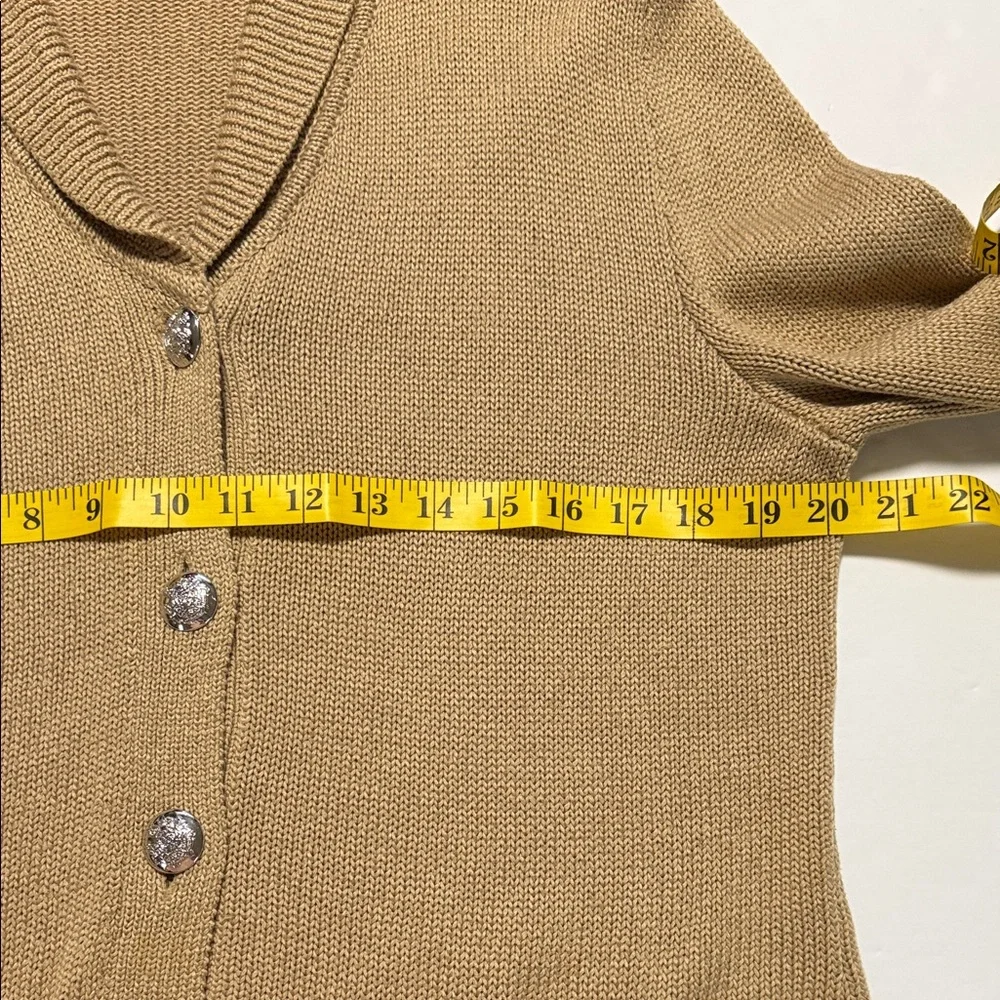 Lauren Ralph Lauren Women's Vintage Tan Cardigan Mercerized Cotton Shawl Collar